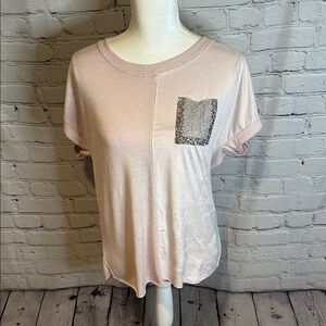 Venti6 Sequin Pink Mixed Media T-Shirt